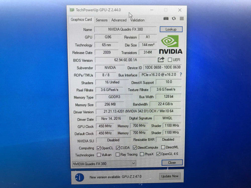 Nvidia Quadro FX380 256MB DDR3 PCI Express x16 Desktop Video Card (