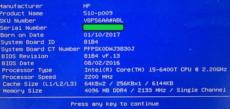 HP Pavilion 510-P009 i5-6400T 2.2Ghz 4GB RAM 1TB HDD  $