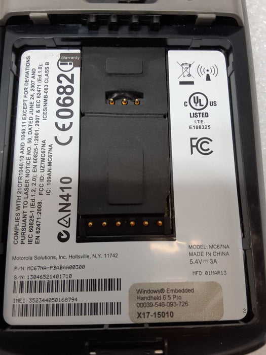 Symbol MC67NA-PBABAA00300 Barcode scanner, no battery, AS-IS _