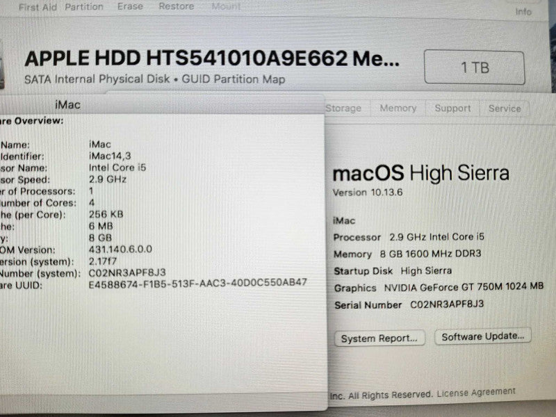 iMac 21.5\\" - L.2013 A1418, i5-4570S 2.9 GHz/8GB, nVidia GT 750M, 1TB HDD ~