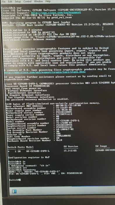 Cisco Catalyst WS-C2960X-24PD-L GigE PoE 370W, 2 x 10G SFP+ Factory reset _