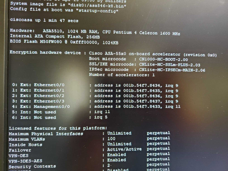 Cisco ASA5550 Series Adaptive Security Appliance ASA 5550 V06_Factory Default (
