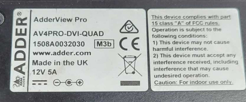 ADDERVIEW AV4PRO-DVI-QUAD PRO Multi Screen Switch DVI-I USB KVM $