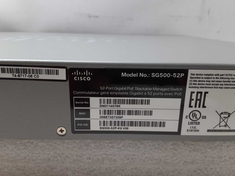 Cisco SG500-52p 52-Port Gig PoE Managed Switch SG500-52P-K9 V06 _