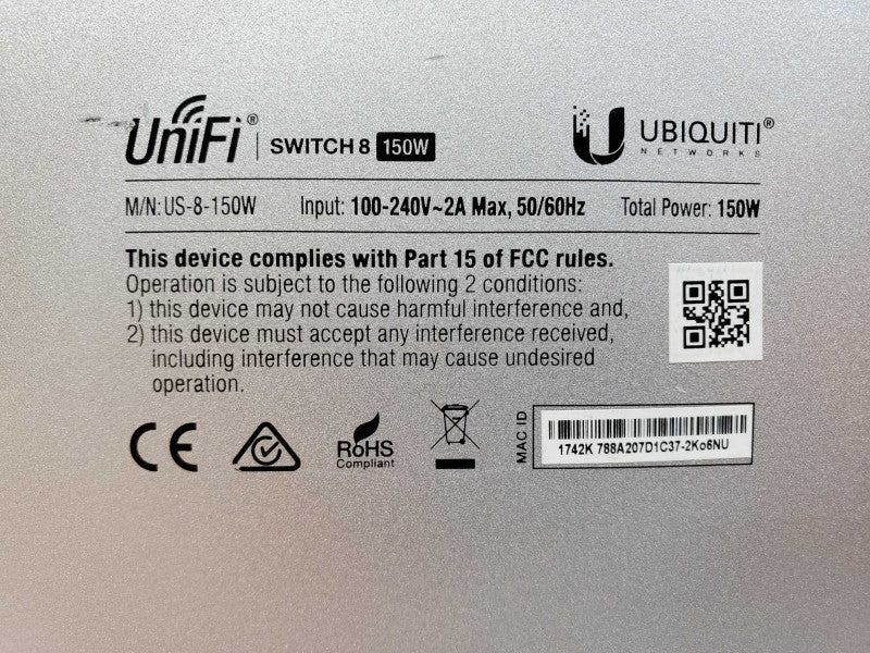 Ubiquiti UniFi US-8-150W 8 Port Managed PoE+ Gigabit Switch w/ 2x SFP_Reset (