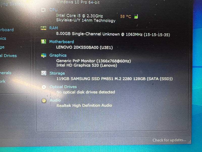Lenovo X270 i5-6200U CPU 8GB RAM & 128GB SSD Storage  -