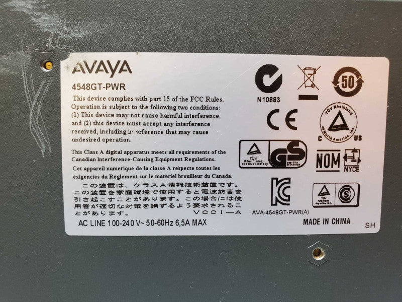 Avaya 4548GT-PWR 48-PoE Port Ethernet Routing Switch (
