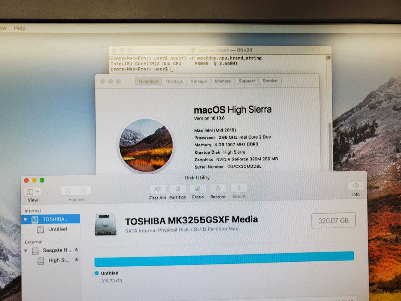 Mac Mini A1347 Mid 2010 Core 2 duo @ 2.66 GHz 4GB 320 HDD (