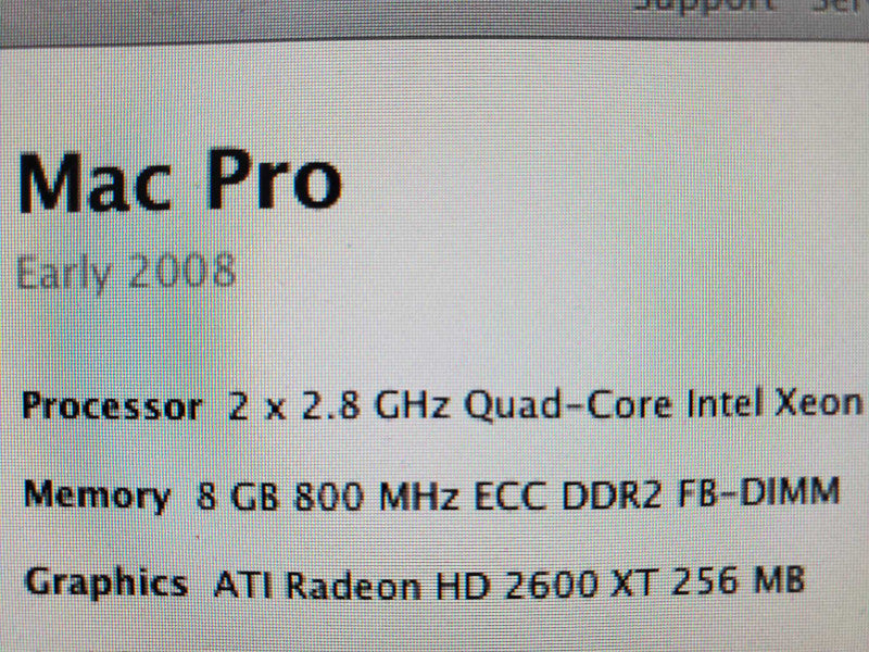 Apple Mac Pro 2008 A1186 2x2.8GHz QuadCore Xeon 8GB DDR2, Radeon HD2600 |