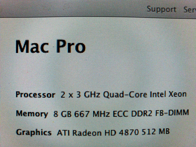 Apple Mac Pro 2008 A1186, 2x3GHz Quadcore Xeon 8GB DDR2, Radeon HD 4870 |