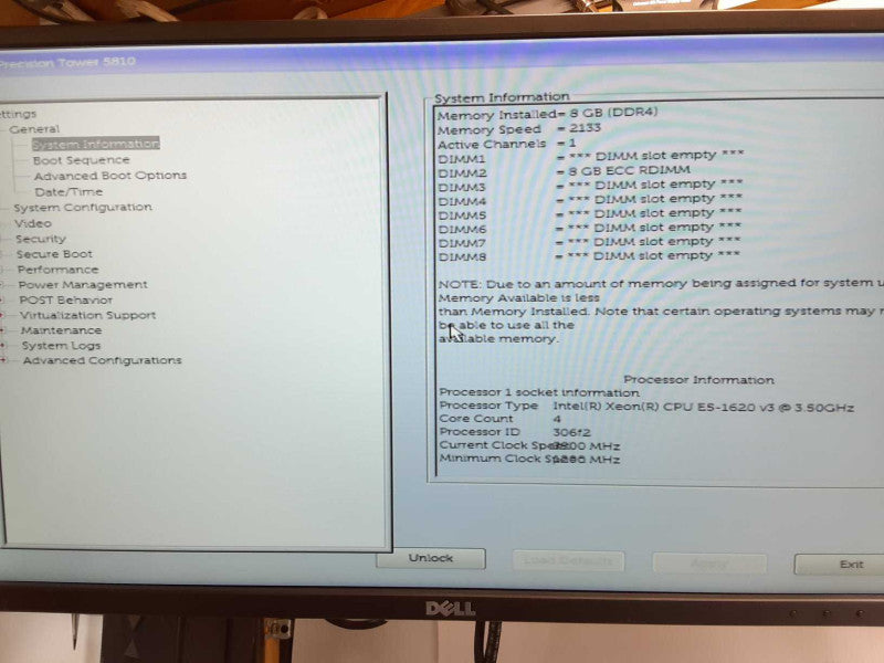 Dell Precision T5810, Xeon E5-1620v3 3.5GHz, 8GB DDR4, 1x HDD Tray, No GPU _