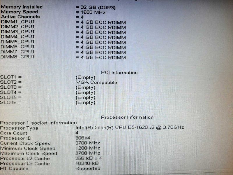 Dell Precision T3610 WS, Xeon E5-1620v2 3.7GHz QC/32GB, NO GPU/RAID/HDDs ~
