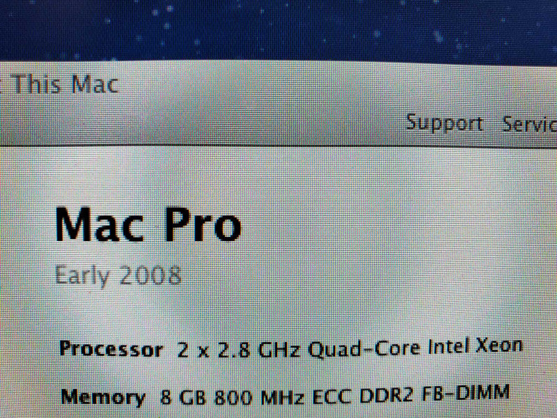Apple Mac Pro 2008 A1186, 2x2.8GHz Quadcore Xeon 8GB DDR2, No GPU |