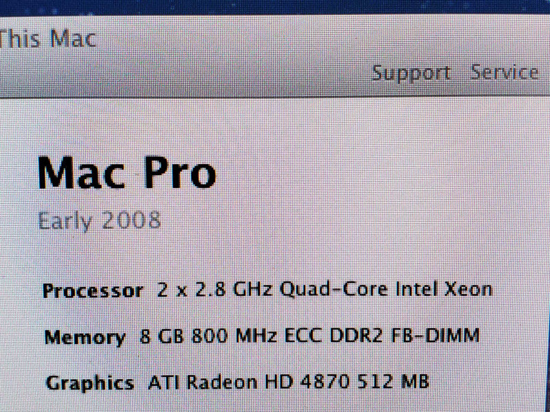 Apple Mac Pro 2008 A1186, 2x28GHz Quadcore Xeon 8GB DDR2, Radeon HD 4870  |