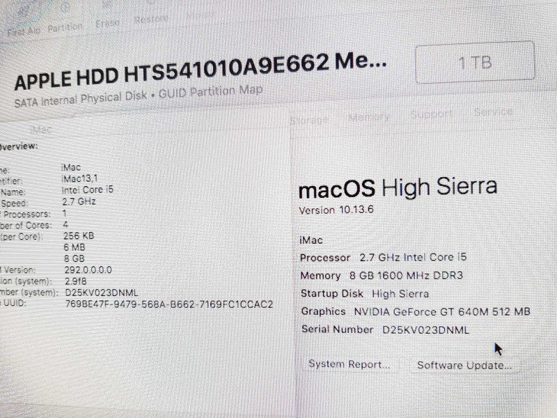 iMac 21.5\\" - L.2012 A1418, i5-3330S 2.7GHz/8GB, nVidia GT 640M, 1TB HDD ~
