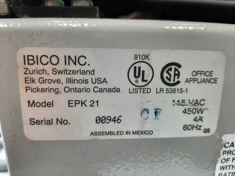 IBICO EPK-21 Commercial Plastic Comb Electric Binding Machine w/ Foot Pedal ~