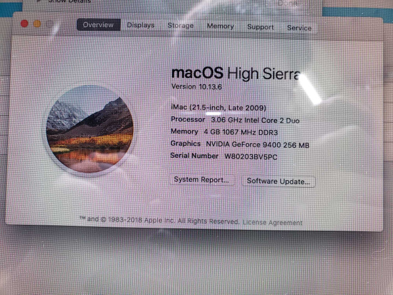 Apple iMac 21.5-inch Late 2009 Core 2@3.06GHz 4GB DDR3 500GB HDD READ [