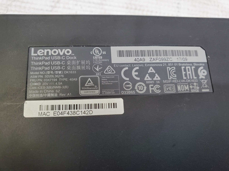 Lenovo ThinkPad USB-C Dock Laptop Dock Station DK1633 )
