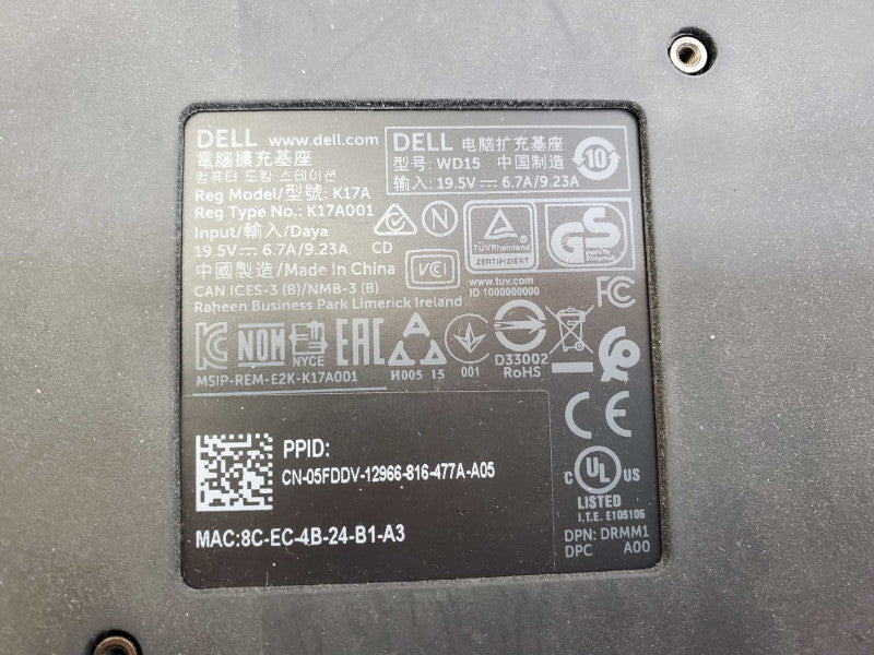 DELL WD15 K17A USB-C Docking Station K17A001 )