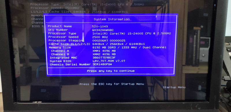 HP Touchsmart 520 PC I5-2400s @ 2.50ghz / 8gb ram / 23in  #