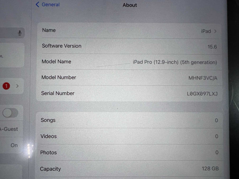 iPad Pro 5 (12.9 in) 128GB Storage  -