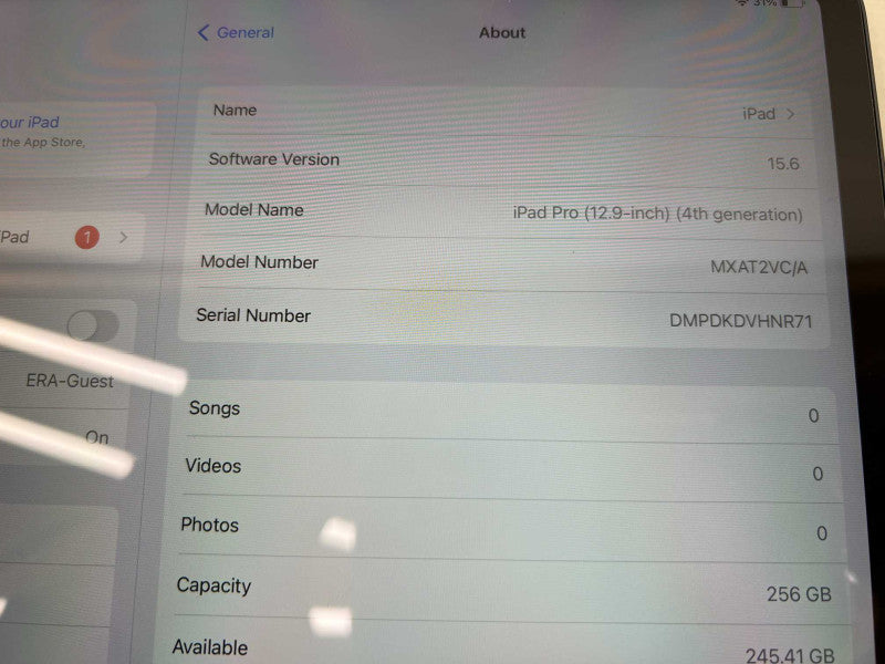 iPad Pro 4th gen (12.9-inch) 256GB Storage  -