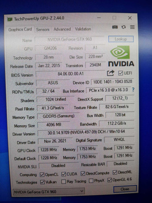 Asus STRIX NVIDIA GEFORCE GTX 960 4GB GDDR5 Graphic Card STRIX-GTX960-DC20C-4G ~