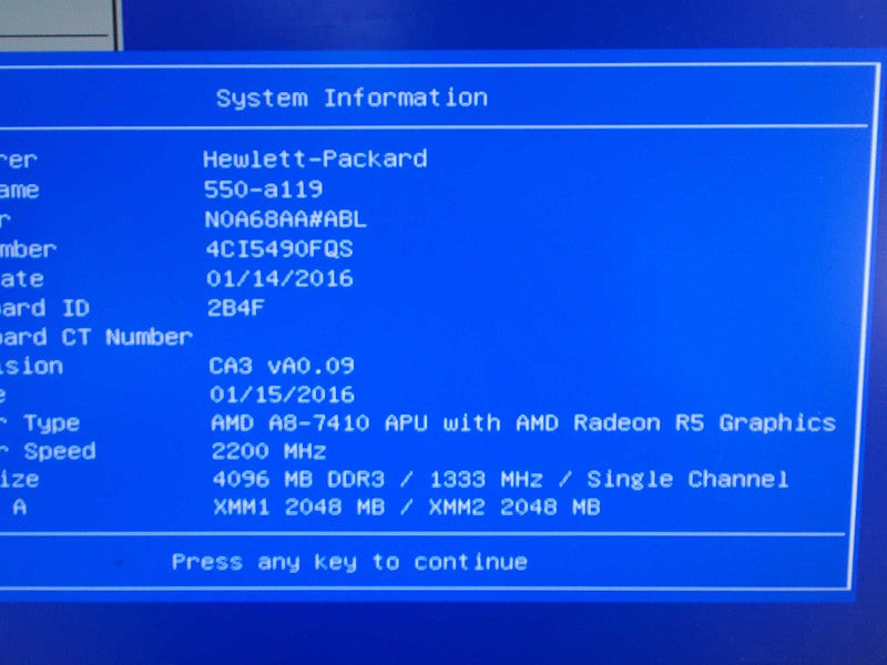 HP Pavilion 550-a119 AMD A8-7410 2.2GHz 4GB DDR3 |