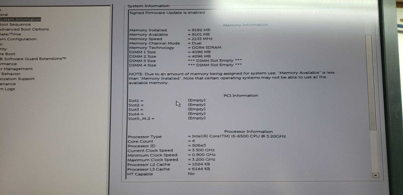 dell optiplex 7040 i5-6500 @ 3.20ghz / 8gb ram ddr4 / see notes #