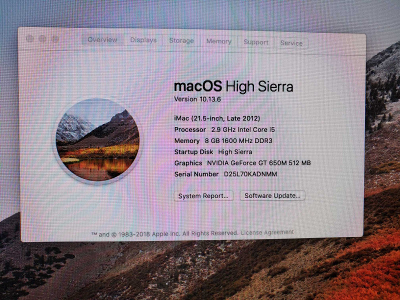 Apple iMac A1418 21.5\\" Core i5-3470S @ 2.9GHz 8GB 1TB HDD GT 650M 512MB )
