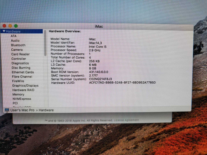 Apple iMac A1418 21.5\\" Core i5-4570S @ 2.9GHz 8GB 1TB HDD GT 750M 1024MB )