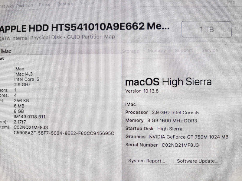 iMac 21.5\\" - L.2013 A1418, i5-4570S 2.9GHz/8GB DDR3, nVidia GT 750M, 1TB HDD ~