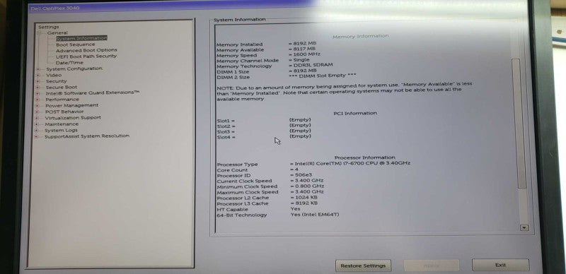 Optiplex 3040 i7-6700 @ 3.40ghz / 8gb ram / see notes #