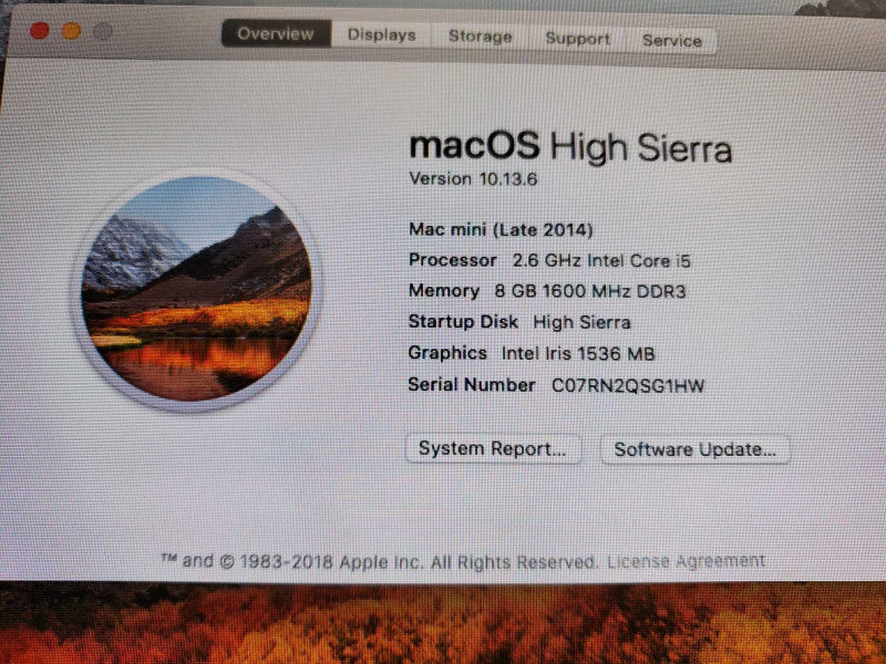 APPLE Mac Mini Late 2014 A1347 Core i5-4278U @2.6GHz 8GB Iris 1536MB 1T HDD )