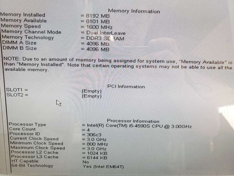 Dell Optiplex 9030 W09C 27\\" AIO, No Stand, i5-4590S 3GHz 8GB DDR3 No HDD |