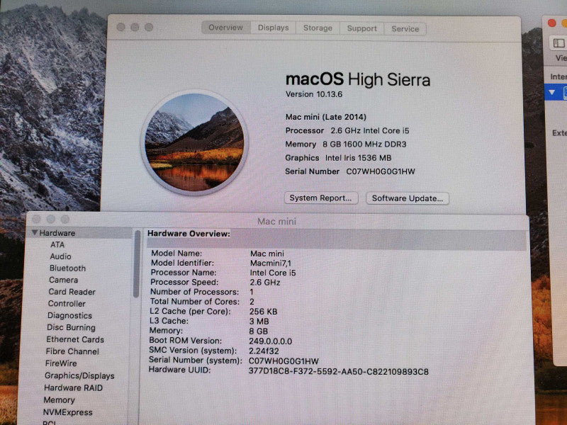 APPLE Mac Mini Late 2014 A1347 Core i5-4278U @2.6GHz 8GB Iris 1.536MB 1T HDD )