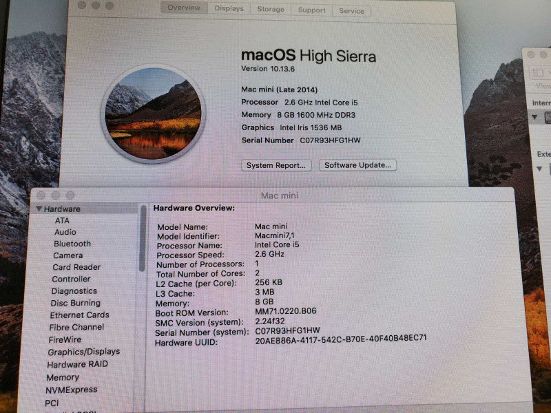 APPLE Mac Mini Late 2014 A1347 Core i5-4278U @2.6GHz 8GB Iris 1.536MB 1T HDD )