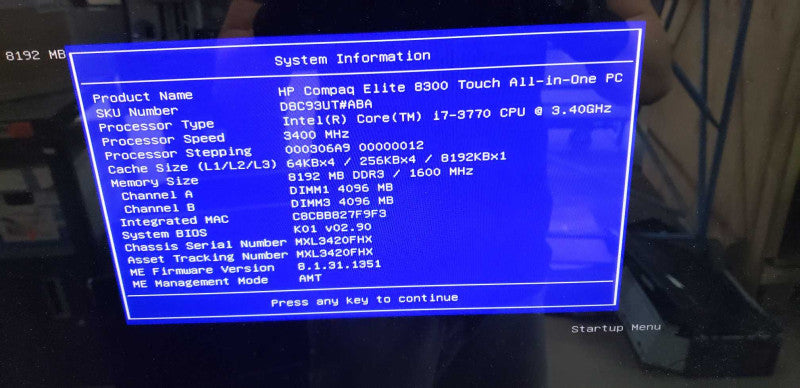 HP Compaq elite 8300 AiO i7-3770 @ 3.40ghz / 8gb ram / 23\\" / 1920 x 1080 #