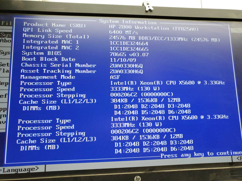 HP Workstation Z800 2x Xeon X5680 @3.33GHz 24GB RAM SAS1068E-IR  )