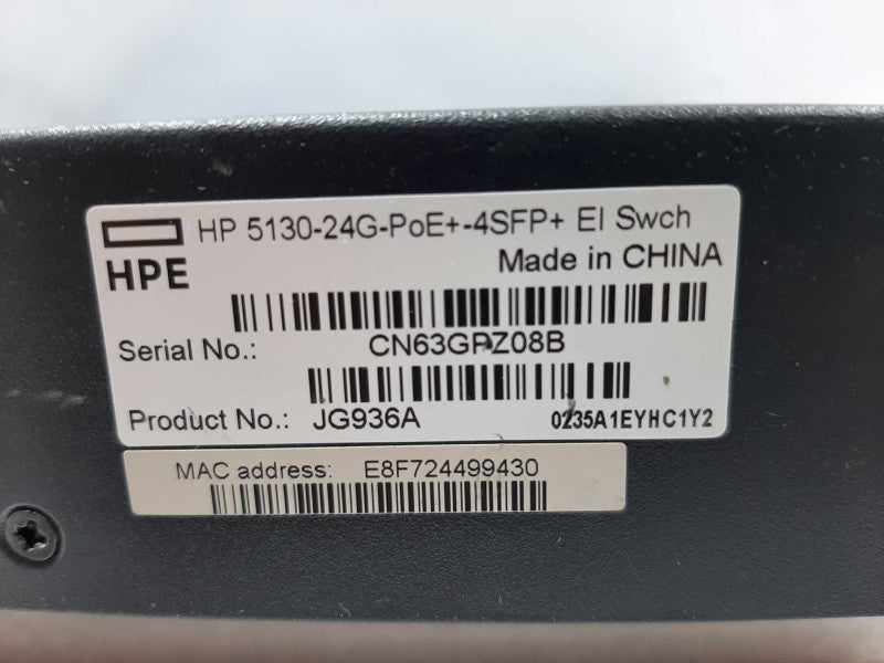HP JG936A Switch 5130-24G-PoE+-4SFP+ Ei Switch, FACTORY RESET ~
