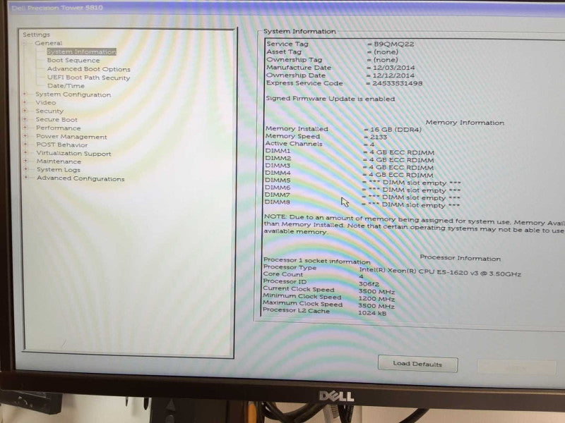 Dell Precision T5810, Xeon E5-1620v3 3.5GHz, 16GB DDR4, No HDD/GPU _