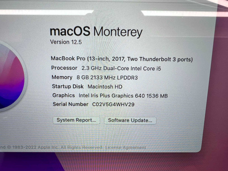 2017 MacBook Pro 13 inch with i5 CPU @ 2.3 GHz 8GB RAM & 256GB Storage  -