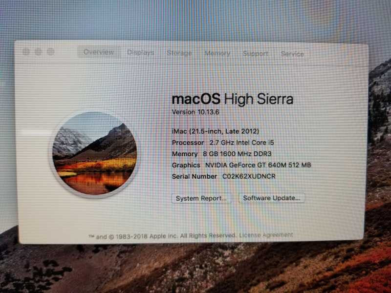 Apple 21.5\\" iMac Late 2012 I5-3330S @ 2.7Ghz 8GB No HDD GT 640M (see notes #