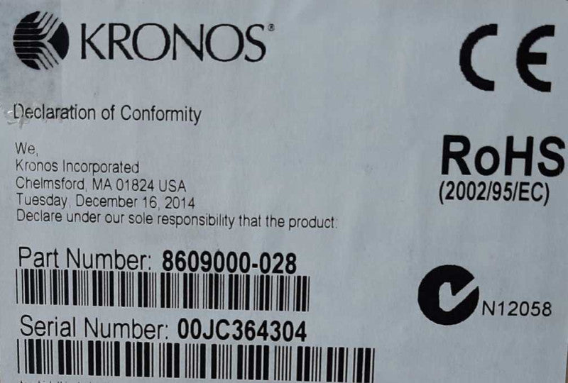 Kronos InTouch 9000 Time Clock TouchScreen W/adapter & Finger Print Scanner #