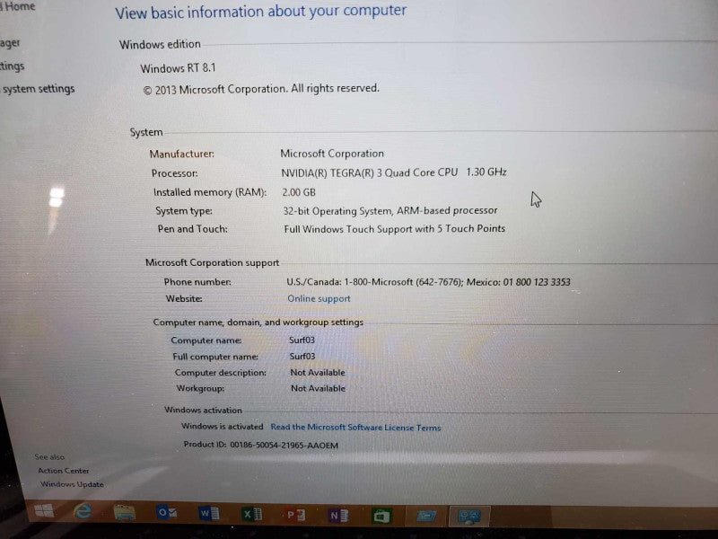 Microsoft Surface 1516 - NVidia Tegra3Quad 1.3 GHZ, 2Gb Ram, 32Gb SSD, Win RT (