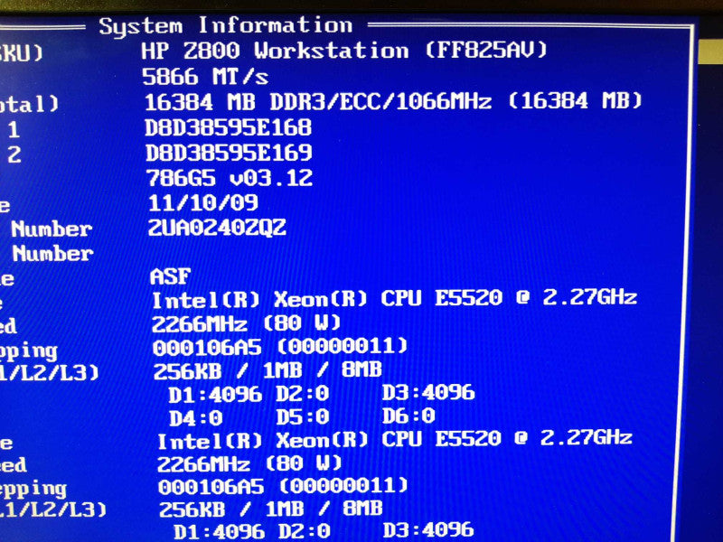 HP Z800 Workstation, 2x Xeon E5520 2.27GHz/16GB, Quadro FX380, No HDDs ~