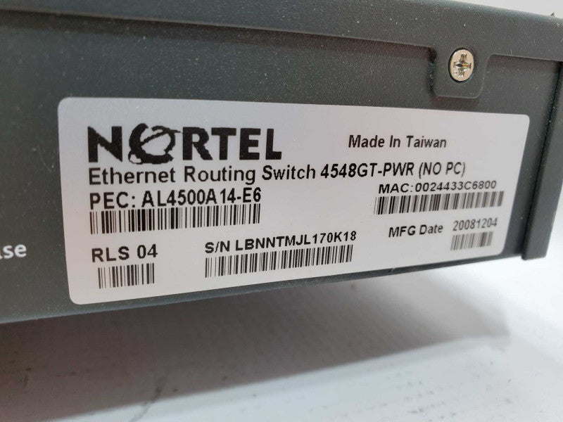 Nortel 4548GT-PWR 48 Port Ethernet Routing Switch (