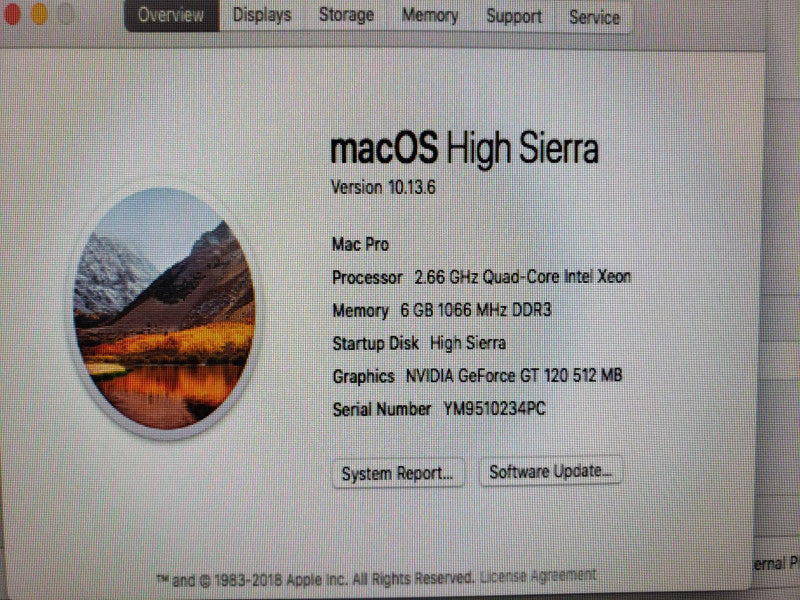 Apple Mac Pro Quad-core Xeon 2.66GHz 6GB DDR3 GeForce GT 120 No HDD [