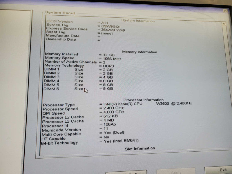 Dell Precision T3500 Xeon W3503 @2.4GHz 32GB 250G HDD  )