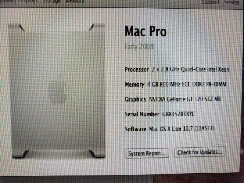 Apple Mac Pro Early 2008 2xQuad-Core Xeon@2.8GHz 4GBECC DDR2 GeForce GT120 [